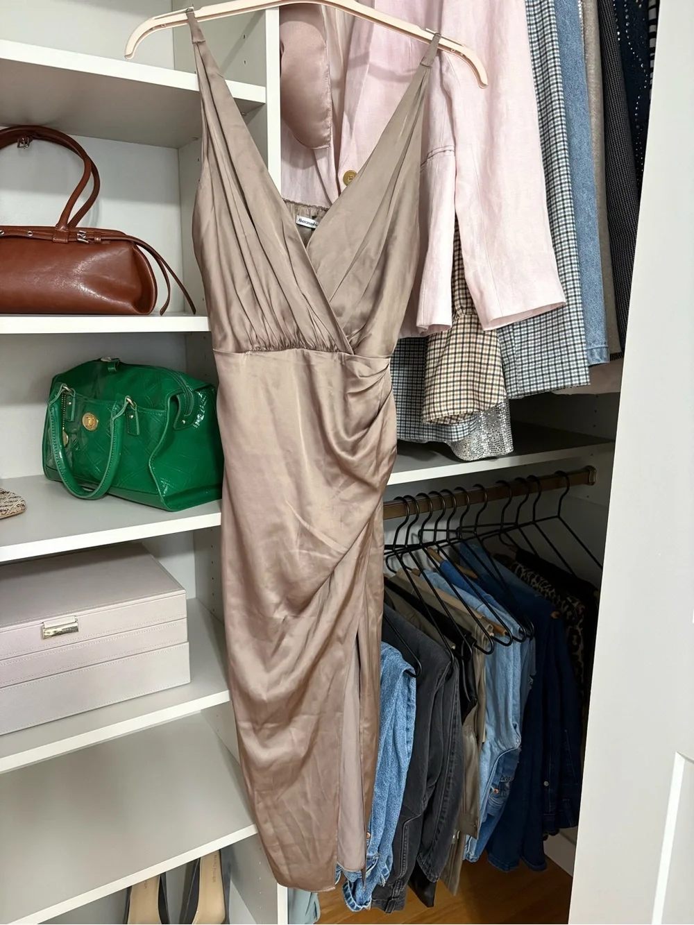Abercrombie & Fitch Satin Taupe Maxi Slip Dress